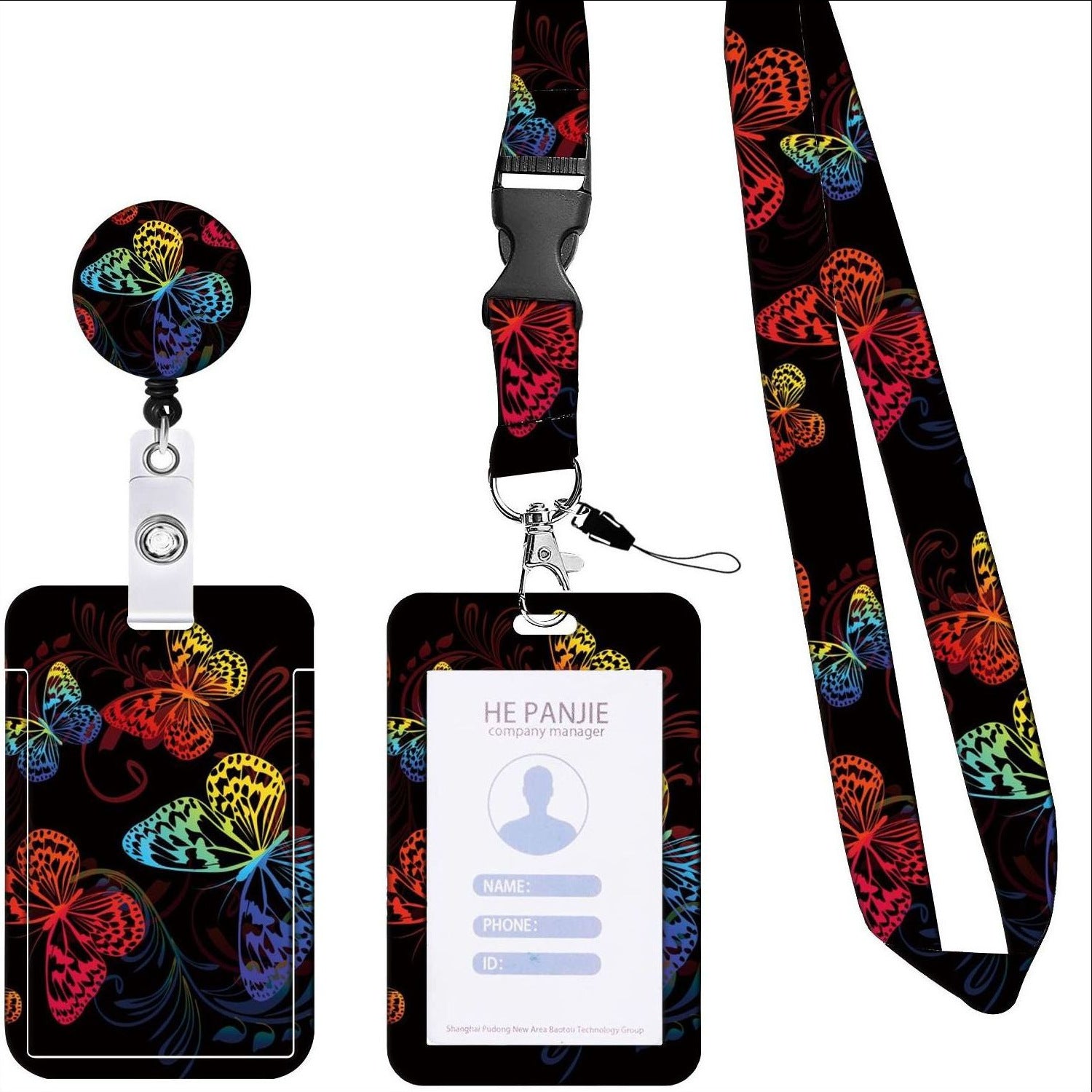 Wholesale phone ID lanyard push slide cover card sleeve telescopic buckle Badge clip